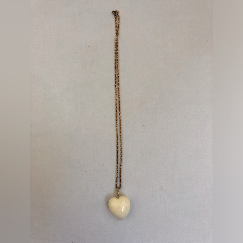 Heart Necklace 12" Gold Tone Chain Heart Pendant Vintage Resin or Plastic